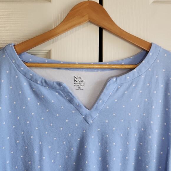 Kim Rogers Set Of 2 Tops Size 1X Blue White Polka-Dot Green Absract 100% Cotton - Picture 6 of 14